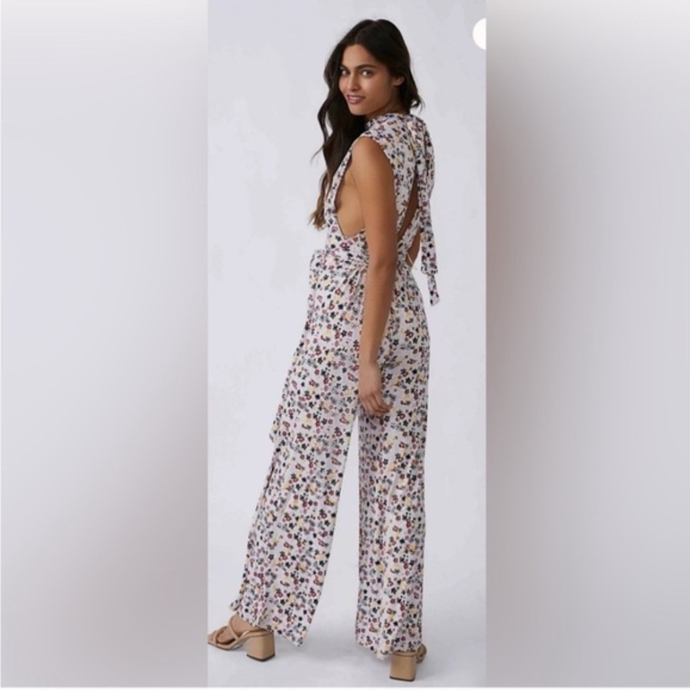Free People Vibe Check Floral Waist Tie Jumpsuit Romper Small Boho Cottagecore - Picture 4 of 11